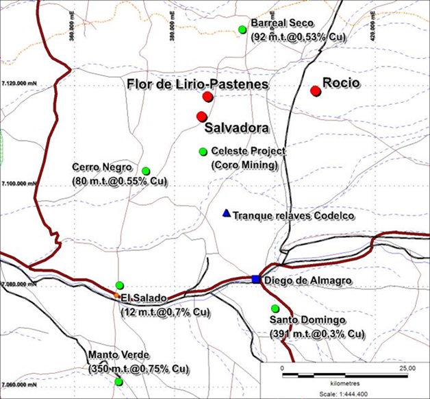 Location map showing the La Salvadora Project as well as major projects and operations in the region.
